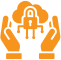 Hands protecting a secure cloud icon.